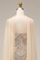 Laden Sie das Bild in den Galerie-Viewer, Glitzerndes Aprikosen-Meerjungfrauenkleid mit Perlen und Umhang