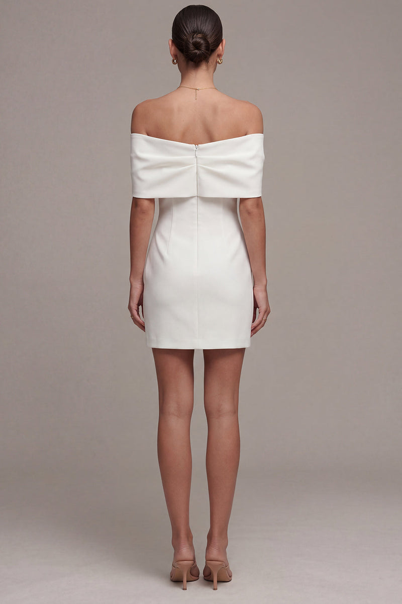 Laden Sie das Bild in den Galerie-Viewer, Weißes Schulterfreies Bodycon Standesamt Kleid mit Schleife
