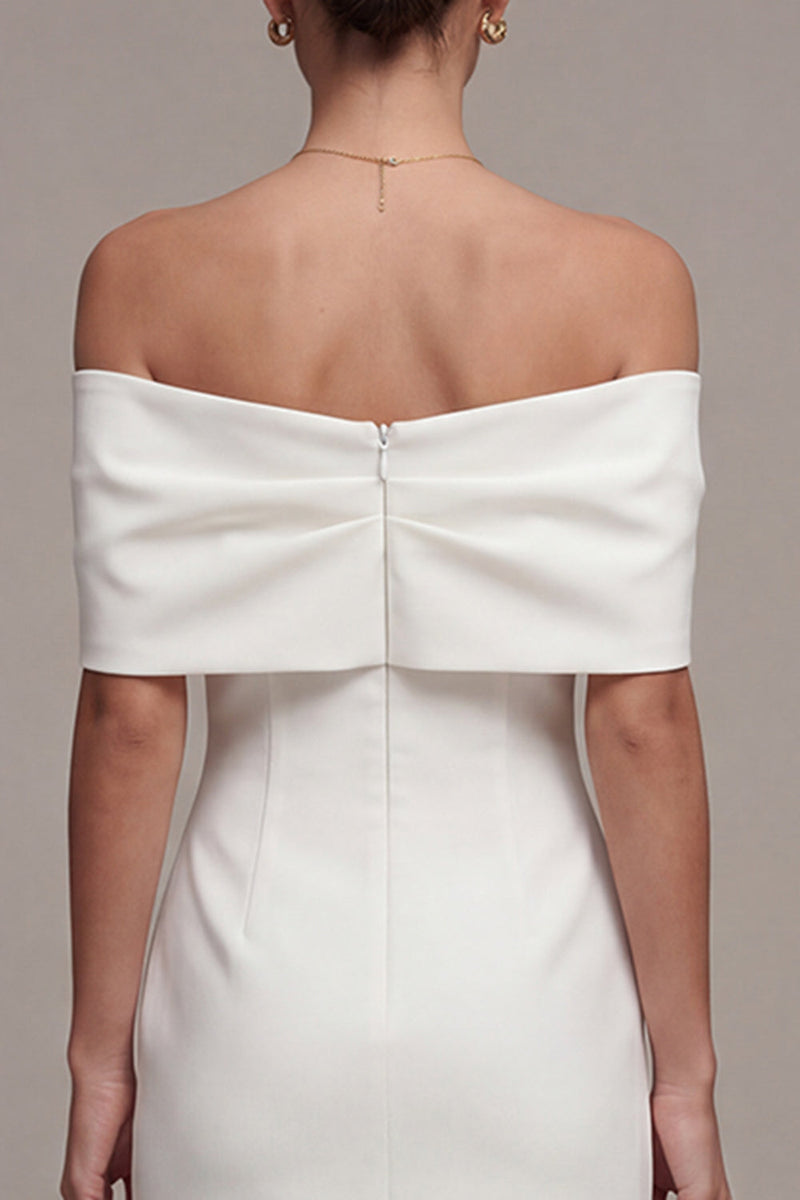 Laden Sie das Bild in den Galerie-Viewer, Weißes Schulterfreies Bodycon Standesamt Kleid mit Schleife