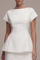 Laden Sie das Bild in den Galerie-Viewer, Bodycon Bateau Hals Mütze Ärmel Standesamt Kleid