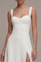 Laden Sie das Bild in den Galerie-Viewer, Elfenbein A-Linie Midi Standesamt Kleid mit Schlitz