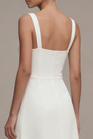 Laden Sie das Bild in den Galerie-Viewer, Elfenbein A-Linie Midi Standesamt Kleid mit Schlitz