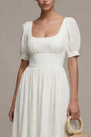 Laden Sie das Bild in den Galerie-Viewer, Weißes A-Linie Chiffon Puffärmel Langes Standesamt Kleid