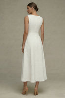 Laden Sie das Bild in den Galerie-Viewer, Weißes Rundhals Jacquard A-Linie Standesamt Kleid
