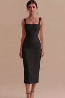 Laden Sie das Bild in den Galerie-Viewer, Weißes Sheath Midi Satin Standesamt Kleid mit Quadrathals
