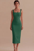 Laden Sie das Bild in den Galerie-Viewer, Weißes Sheath Midi Satin Standesamt Kleid mit Quadrathals
