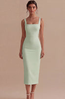 Laden Sie das Bild in den Galerie-Viewer, Weißes Sheath Midi Satin Standesamt Kleid mit Quadrathals