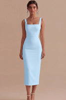 Laden Sie das Bild in den Galerie-Viewer, Weißes Sheath Midi Satin Standesamt Kleid mit Quadrathals