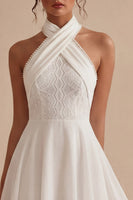 Laden Sie das Bild in den Galerie-Viewer, Halter Chiffon Spitze A Linie Standesamt Kleid