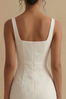 Laden Sie das Bild in den Galerie-Viewer, Weißes Jacquard Meerjungfrauen Midi Standesamt Kleid mit Quadrathals