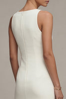 Laden Sie das Bild in den Galerie-Viewer, Weißes Midi Standesamt Kleid mit Bateau-Ausschnitt