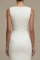 Laden Sie das Bild in den Galerie-Viewer, Weißes Bodycon Bateau-Hals Spitze Midi Standesamtkleid