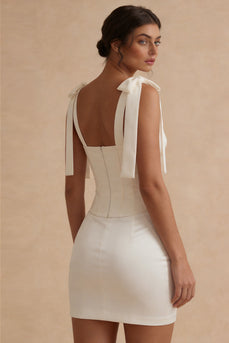 Weißes Satin Bodycon Kurz Korsett Standesamtkleid mit Schleifen