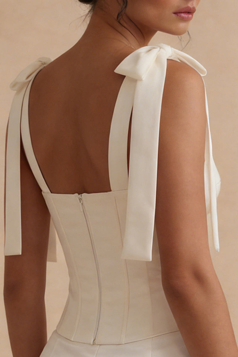 Laden Sie das Bild in den Galerie-Viewer, Weißes Satin Bodycon Kurz Korsett Standesamtkleid mit Schleifen
