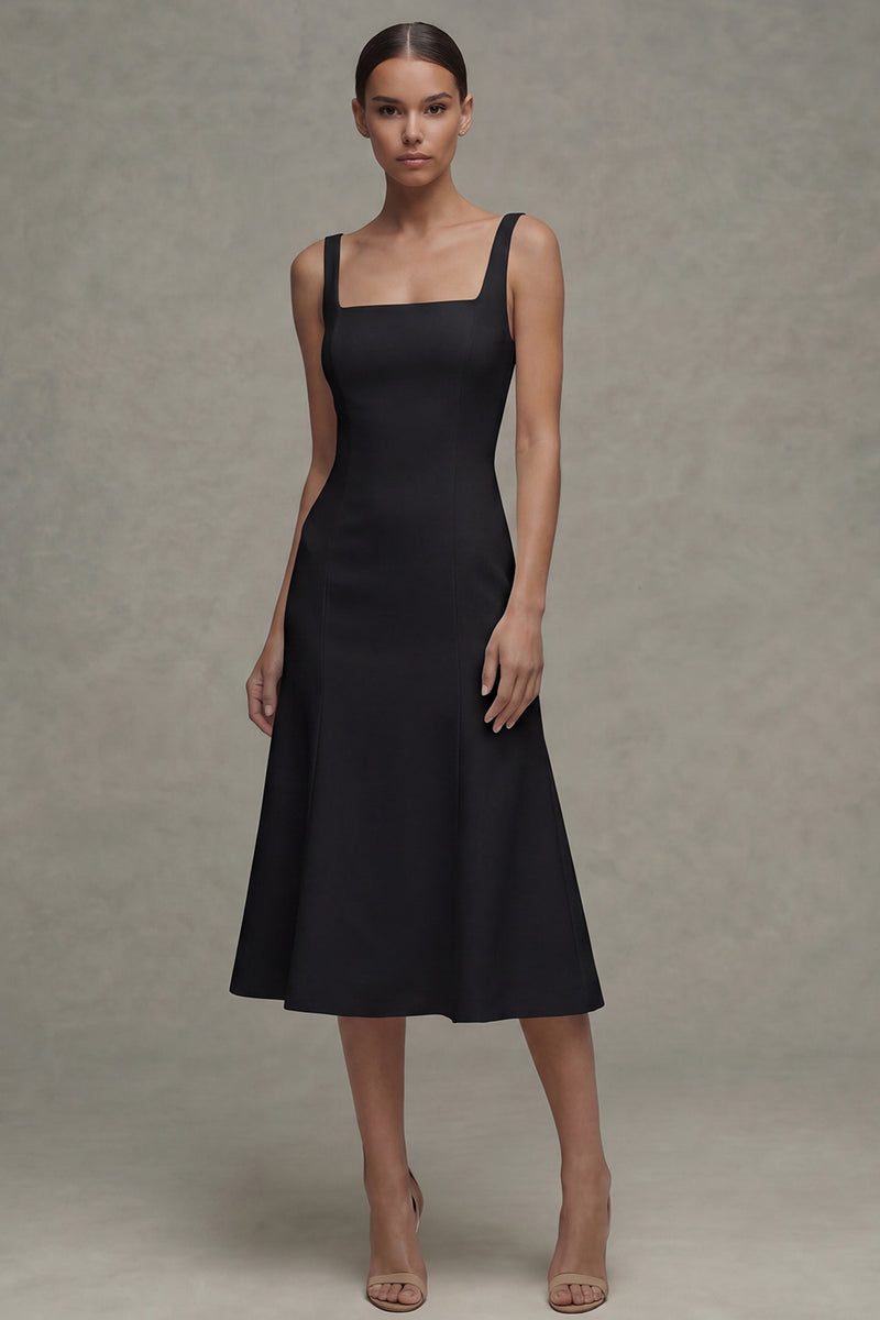 Laden Sie das Bild in den Galerie-Viewer, Weißes A-Linie Satin-Quadrathals Midi Standesamtkleid