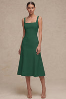 Laden Sie das Bild in den Galerie-Viewer, Weißes A-Linie Satin-Quadrathals Midi Standesamtkleid