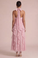 Laden Sie das Bild in den Galerie-Viewer, Dusty Rose Neckholder, gerüschendes Blumen-Langzeitskleid für Hochzeitsgäste