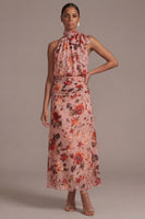 Laden Sie das Bild in den Galerie-Viewer, Dusty Rose Floral A-Linie langes Hochzeitskleid mit Schleife