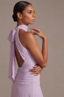 Laden Sie das Bild in den Galerie-Viewer, Dusty Rose Floral A-Linie langes Hochzeitskleid mit Schleife
