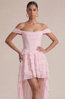 Laden Sie das Bild in den Galerie-Viewer, Rosa Korsett A Linie gestuftes Rüschen-Mini-Kleid
