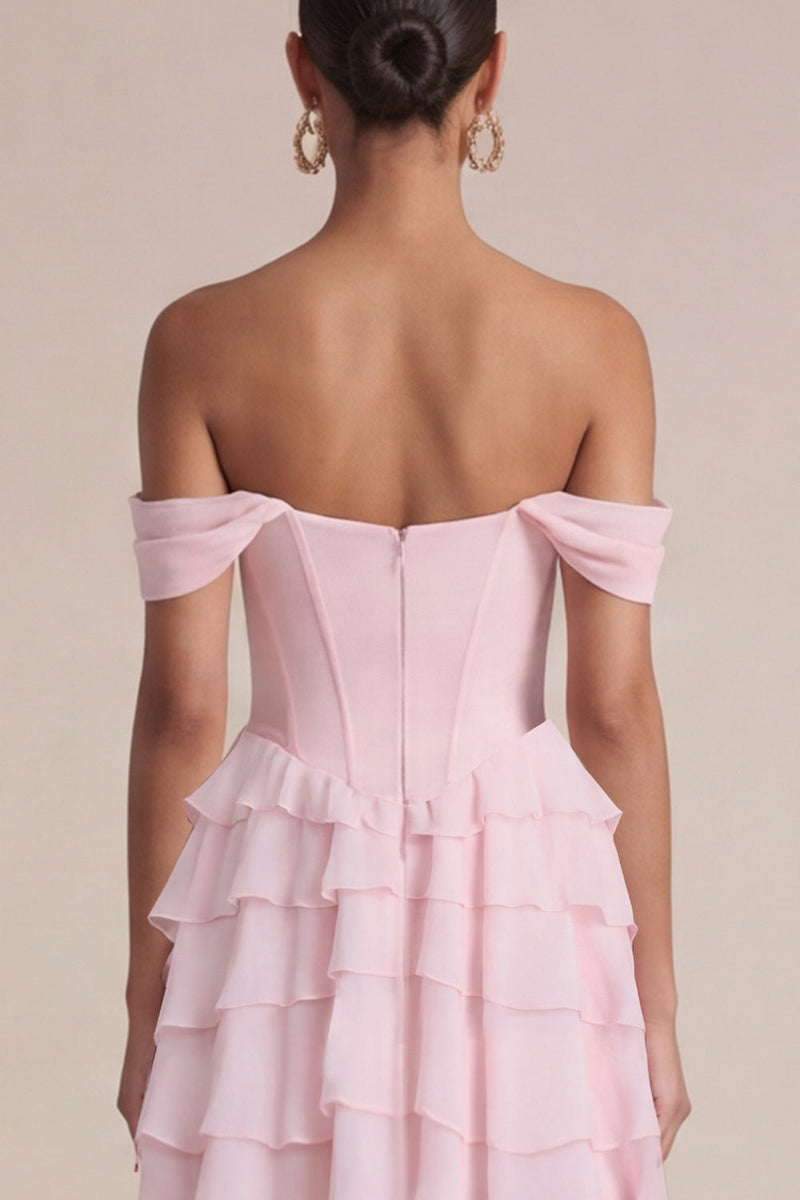 Laden Sie das Bild in den Galerie-Viewer, Rosa Korsett A Linie gestuftes Rüschen-Mini-Kleid