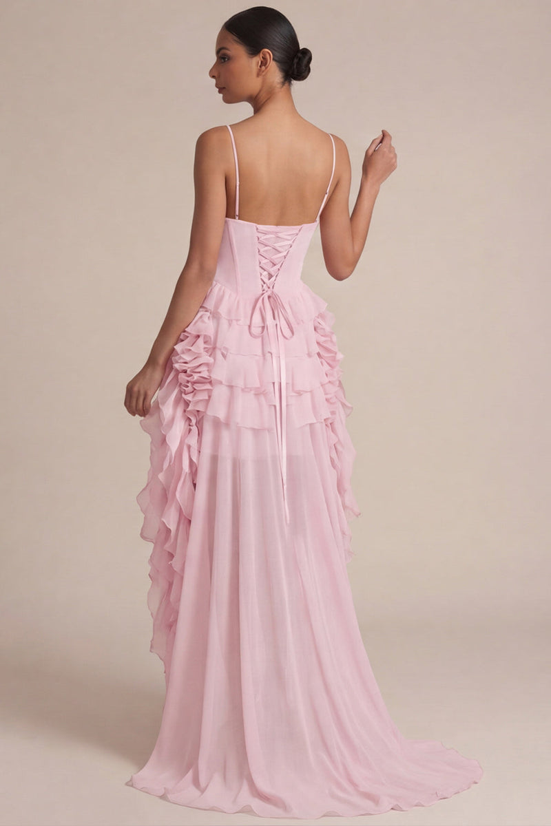 Laden Sie das Bild in den Galerie-Viewer, Rosa Korsett A Linie gestuftes Rüschen-Mini-Kleid