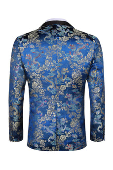 Blaue zweiteilige Schal-Revers-Ein-Knopf-Jacquard-Herrenballanzüge