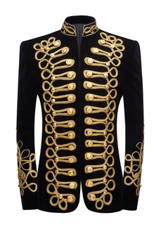 Schwarzer Hochkragenkragen, einreihige goldene Kordel, geflochtene Militärjacke