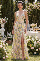 Laden Sie das Bild in den Galerie-Viewer, Meerjungfrauen-Tüll-Champagnerbesticktes langes Blumenkleid mit Schlitz