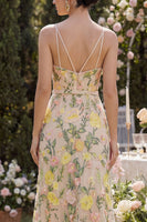 Laden Sie das Bild in den Galerie-Viewer, Meerjungfrauen-Tüll-Champagnerbesticktes langes Blumenkleid mit Schlitz