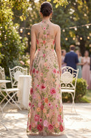 Laden Sie das Bild in den Galerie-Viewer, Blush A-Linie besticktes Tüllnecken-Langblumenkleid