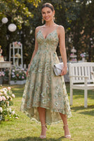 Laden Sie das Bild in den Galerie-Viewer, Tulle Dusty Green A-Line Appliqued Corset mit Midi-Blumen