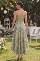 Laden Sie das Bild in den Galerie-Viewer, Tulle Dusty Green A-Line Appliqued Corset mit Midi-Blumen