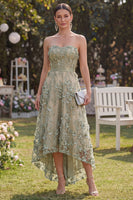 Laden Sie das Bild in den Galerie-Viewer, Staubiges grünes A-Linien-Tuld-Lackiertes Korsett-Midi-Blumenkleid
