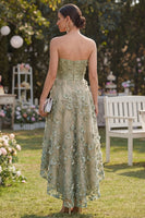 Laden Sie das Bild in den Galerie-Viewer, Staubiges grünes A-Linien-Tuld-Lackiertes Korsett-Midi-Blumenkleid