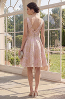 Laden Sie das Bild in den Galerie-Viewer, V-Ausschnitt A-Linie Blush-Midi-Jacquard-Blumenkleid