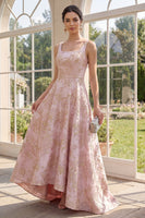 Laden Sie das Bild in den Galerie-Viewer, Blush-A-Linie Jacquard Maxi-Blumenkleid mit quadratem Ausschnitt