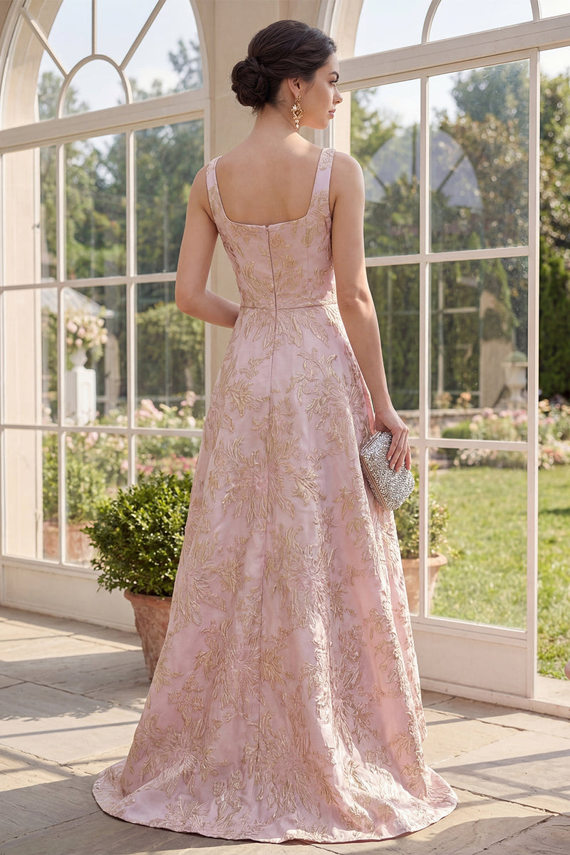 Laden Sie das Bild in den Galerie-Viewer, Blush-A-Linie Jacquard Maxi-Blumenkleid mit quadratem Ausschnitt