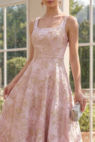 Laden Sie das Bild in den Galerie-Viewer, Blush-A-Linie Jacquard Maxi-Blumenkleid mit quadratem Ausschnitt