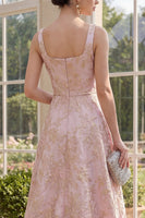Laden Sie das Bild in den Galerie-Viewer, Blush-A-Linie Jacquard Maxi-Blumenkleid mit quadratem Ausschnitt