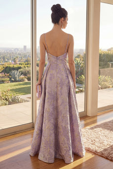 A-Line Dusty Lilac Spaghetti-Träger Jacquard Maxi Blumenkleid