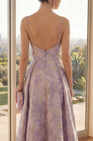 Laden Sie das Bild in den Galerie-Viewer, A-Line Dusty Lilac Spaghetti-Träger Jacquard Maxi Blumenkleid
