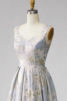 Laden Sie das Bild in den Galerie-Viewer, A-Linie V-Ausschnitt Langes Graublaues Jacquard Ballkleid mit V-Ausschnitt