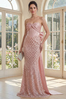 Laden Sie das Bild in den Galerie-Viewer, Rouge Meerjungfrauen-Pailletten-Trägerloses Maxikleid Maxi-Kleid mit Schleife