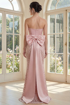 Rouge Meerjungfrauen-Pailletten-Trägerloses Maxikleid Maxi-Kleid mit Schleife