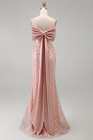 Laden Sie das Bild in den Galerie-Viewer, Rouge Meerjungfrauen-Pailletten-Trägerloses Maxikleid Maxi-Kleid mit Schleife