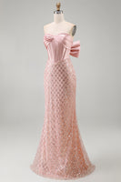 Laden Sie das Bild in den Galerie-Viewer, Rouge Meerjungfrauen-Pailletten-Trägerloses Maxikleid Maxi-Kleid mit Schleife