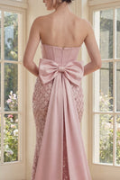 Laden Sie das Bild in den Galerie-Viewer, Rouge Meerjungfrauen-Pailletten-Trägerloses Maxikleid Maxi-Kleid mit Schleife