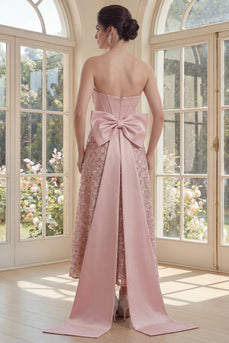 Trägerloses Rouge-Korsett Ein Linien-Schleifen-Midi-Kleid