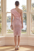 Laden Sie das Bild in den Galerie-Viewer, Glitzerndes einschulteriges Rouge-Bodycon-Midi-Kleid